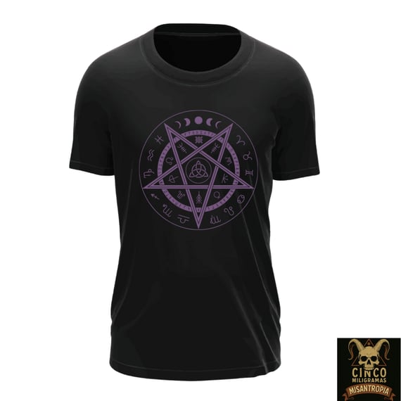Pentagrama Místico: Os Segredos do Zodíaco e a Tríade Arcana – Camiseta Ocultista