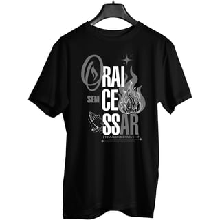 Nome do produto Camiseta Cristã Orai Sem Cessar com Estampa de Fogo e Oração