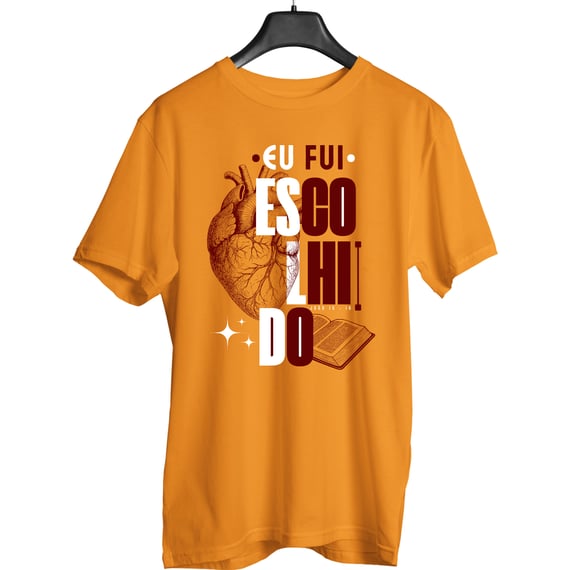 Camiseta Cristã “Eu Fui Escolhido” – João 15:16 c/ Coração e Bíblia Aberta
