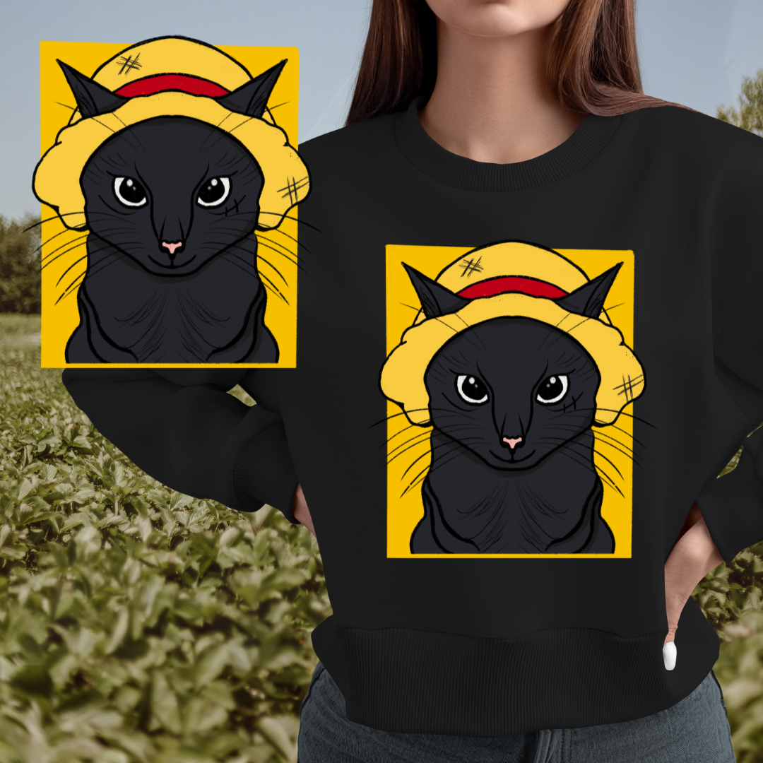 Nome do produto: Moletom Gato Chapéu de Palha: A Aventura Felina Começa!