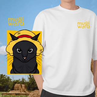 Camiseta Oversized Gato Chapéu de Palha: A Aventura Felina Começa!