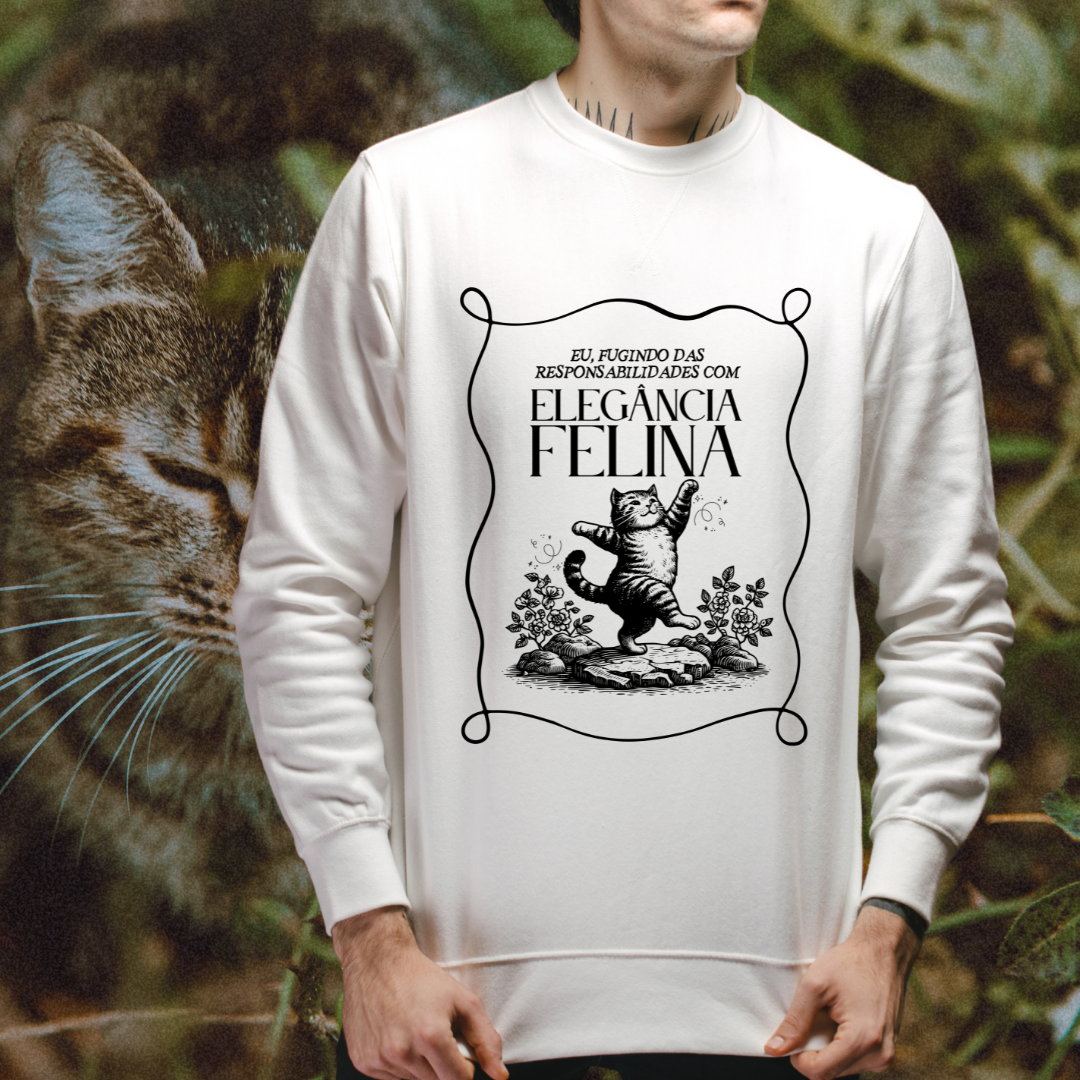 Nome do produto: Moletom Fugindo Responsabilidades com Elegância Felina | Conforto Catmosfera
