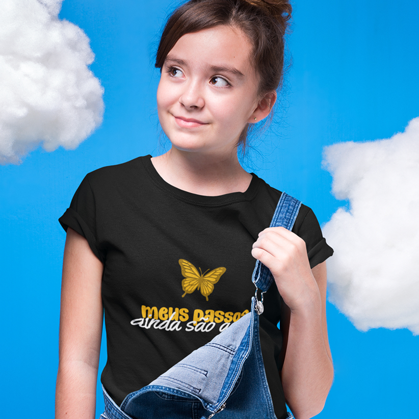 Nome do produto: Camiseta Infantil Quality –  Meus Passos Ainda São Asas (10 a 14Anos )