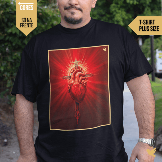 Sagrado Coração e Cruz - T-Shirt Plus Size