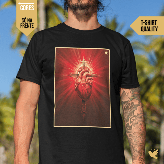 Sagrado Coração e Cruz - T-Shirt Quality