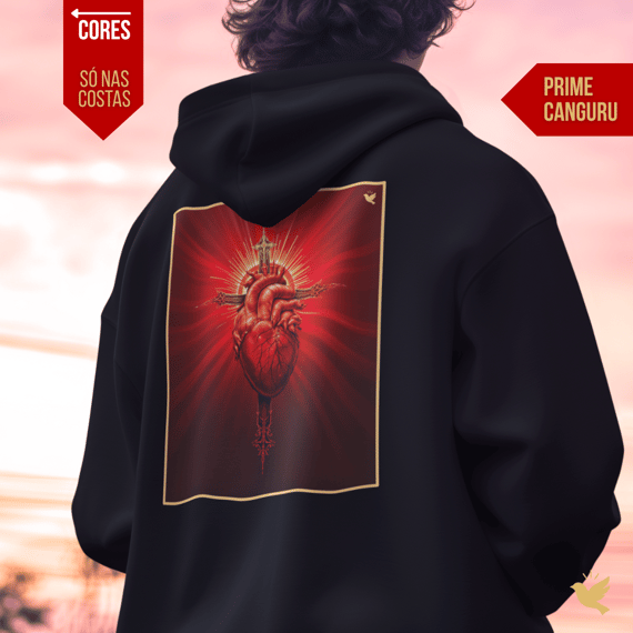 Sagrado Coração e Cruz - Moletom Prime Canguru