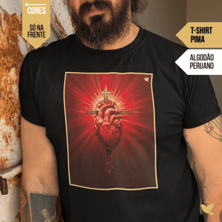 Sagrado Coração e Cruz - T-Shirt Pima