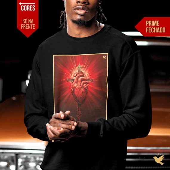 Sagrado Coração e Cruz - Moletom Prime Fechado