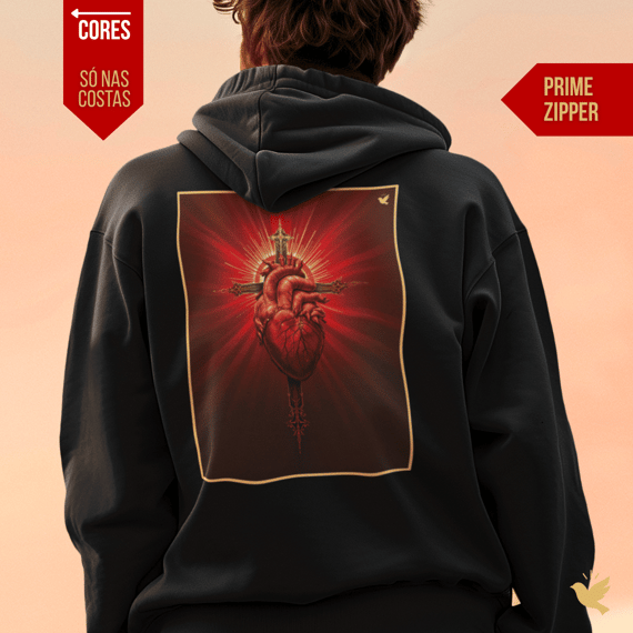 Sagrado Coração e Cruz - Moletom Prime Com Zíper