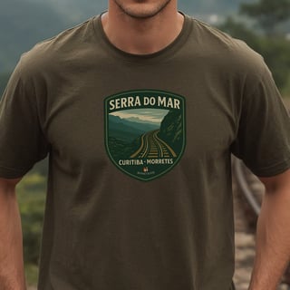 Nome do produto Camiseta Masculina Serra do Mar Prime | Trem Curitiba-Morretes Vintage