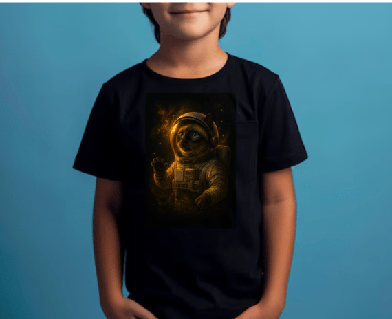 Camiseta Infantil Gato Astronauta