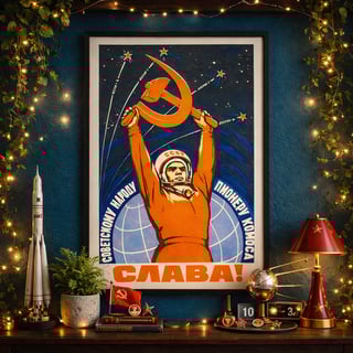 Pôster - Glória ao povo soviético pioneiros do espaço! (1962)
