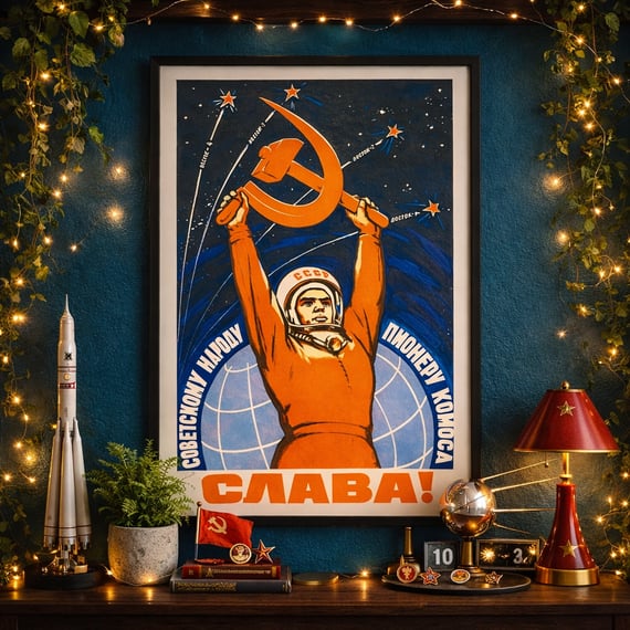 Pôster - Glória ao povo soviético pioneiros do espaço! (1962)