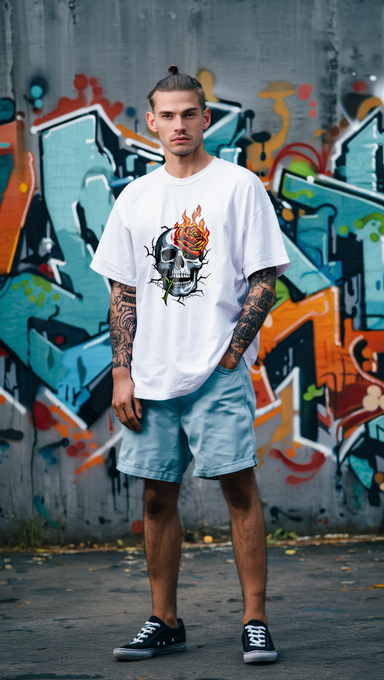 Nome do produto: Camiseta Oversized Skull Flame