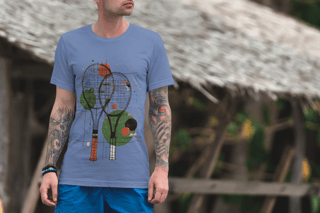 Nome do produto Camiseta Estonada Raquetes de Tênis – Arte Abstrata e Estilo Vintage