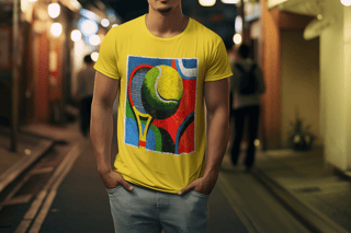 Nome do produto T-Shirt Estonada Abstrata de Tênis – Raquete e Bola em Arte Exclusiva