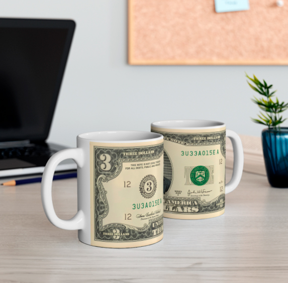 Nome do produto: Caneca Nota de 3 Dólares – Uncle Sam Vintage | Humor & Colecionáveis