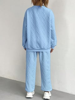 Nome do produto Conjunto de 2 peças com Calça Azul e Moletom de Manga Longa, Moda Simples Feminina