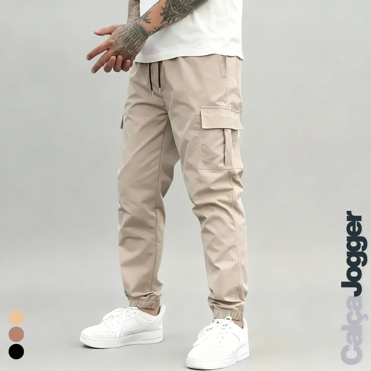 Nome do produto: Calça Jogger Cargo Masculina Sarja Calca Streetwear Punho