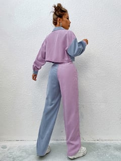 Nome do produto SHEIN MOOSTA Dois tons Ombro caído Jaqueta cropped & Cintura alta Calças