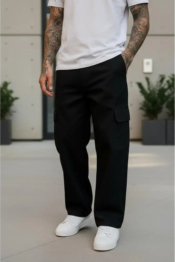 Nome do produto: Calça Cargo Masculina Larga Skate Bolso Lateral Unissex Nfe
