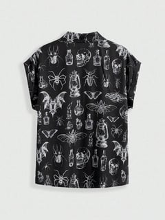 Nome do produto Goth Camisa Feminina Casual Gótica Retro Estampa de Lua e Planta