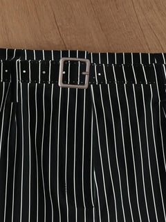 Nome do produto Conjunto de Colete e Calça Casual com Listras e Cinto Feminino, Adequado para Escritório e Jardim, Preto Primavera/Verão