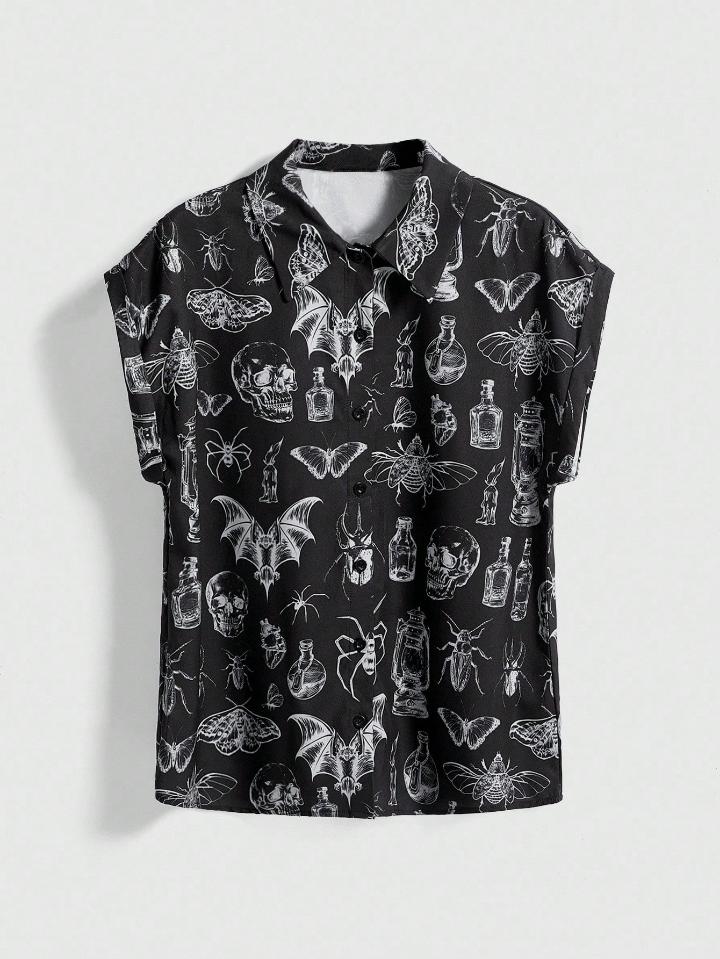 Nome do produto: Goth Camisa Feminina Casual Gótica Retro Estampa de Lua e Planta