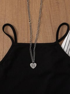 Nome do produto Conjunto de Colete e Calça Casual com Listras e Cinto Feminino, Adequado para Escritório e Jardim, Preto Primavera/Verão