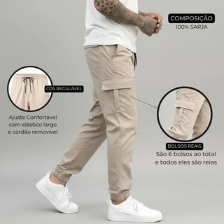 Nome do produto Calça Jogger Cargo Masculina Sarja Calca Streetwear Punho