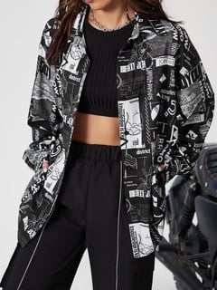 Nome do produto SHEIN EZwear Camiseta com Estampa de Arte Pop e Ombro Caído