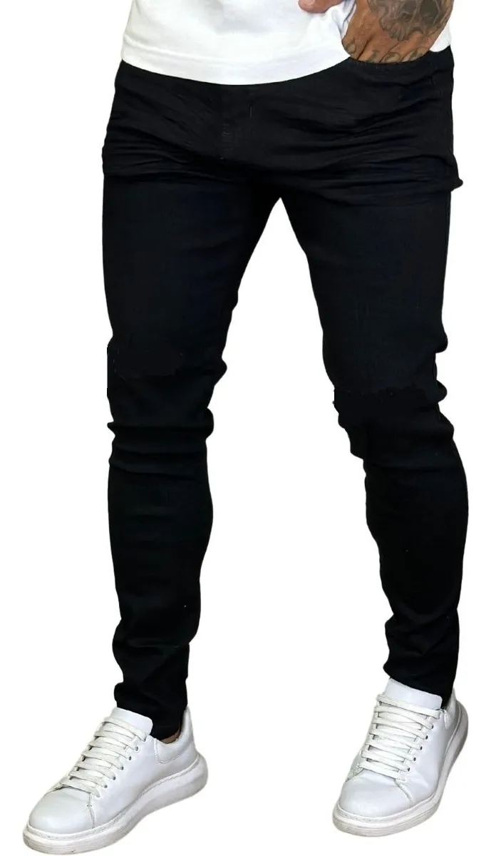 Nome do produto: Calça Skinny Preta Masculina Jeans Com Elastano Lycra