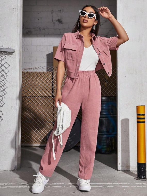 Mulvari Conjunto de Camisa de Manga Curta e Calça de Uniforme Feminino com 2 Peças