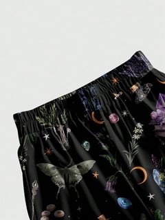 Nome do produto Goth Calça Pantalona Feminina Mágica da Academia da Floresta Escura, Sol Escuro, Lua e Estrelas Misteriosas