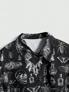 Nome do produto Goth Camisa Feminina Casual Gótica Retro Estampa de Lua e Planta