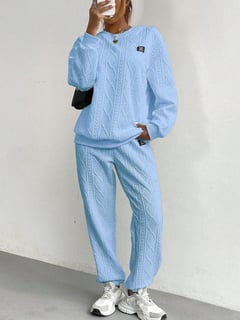 Nome do produto Conjunto de 2 peças com Calça Azul e Moletom de Manga Longa, Moda Simples Feminina