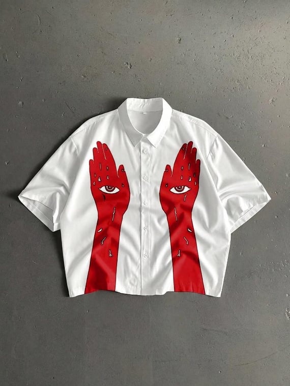 StoneGrade Camisa Casual de Verão com Estampa Frontal Completa, Manga Curta e Botões, Cropped com Estampa Completa para Homens