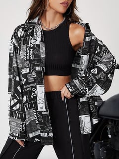 Nome do produto SHEIN EZwear Camiseta com Estampa de Arte Pop e Ombro Caído