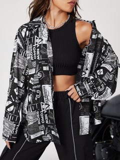 Nome do produto SHEIN EZwear Camiseta com Estampa de Arte Pop e Ombro Caído
