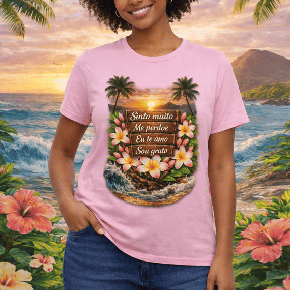 Camiseta T-Shirt - Palavras de Poder - Plumérias