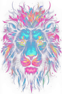 Nome do produto Camiseta Leão Psicodélico Neon Colorido Algodão Gola Redonda