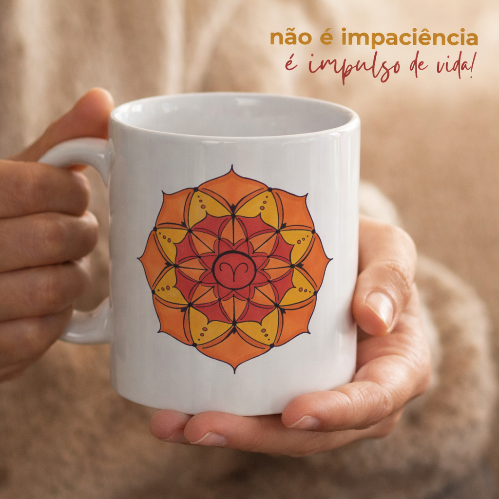 Nome do produto: Caneca Mandala Signo de Áries - \