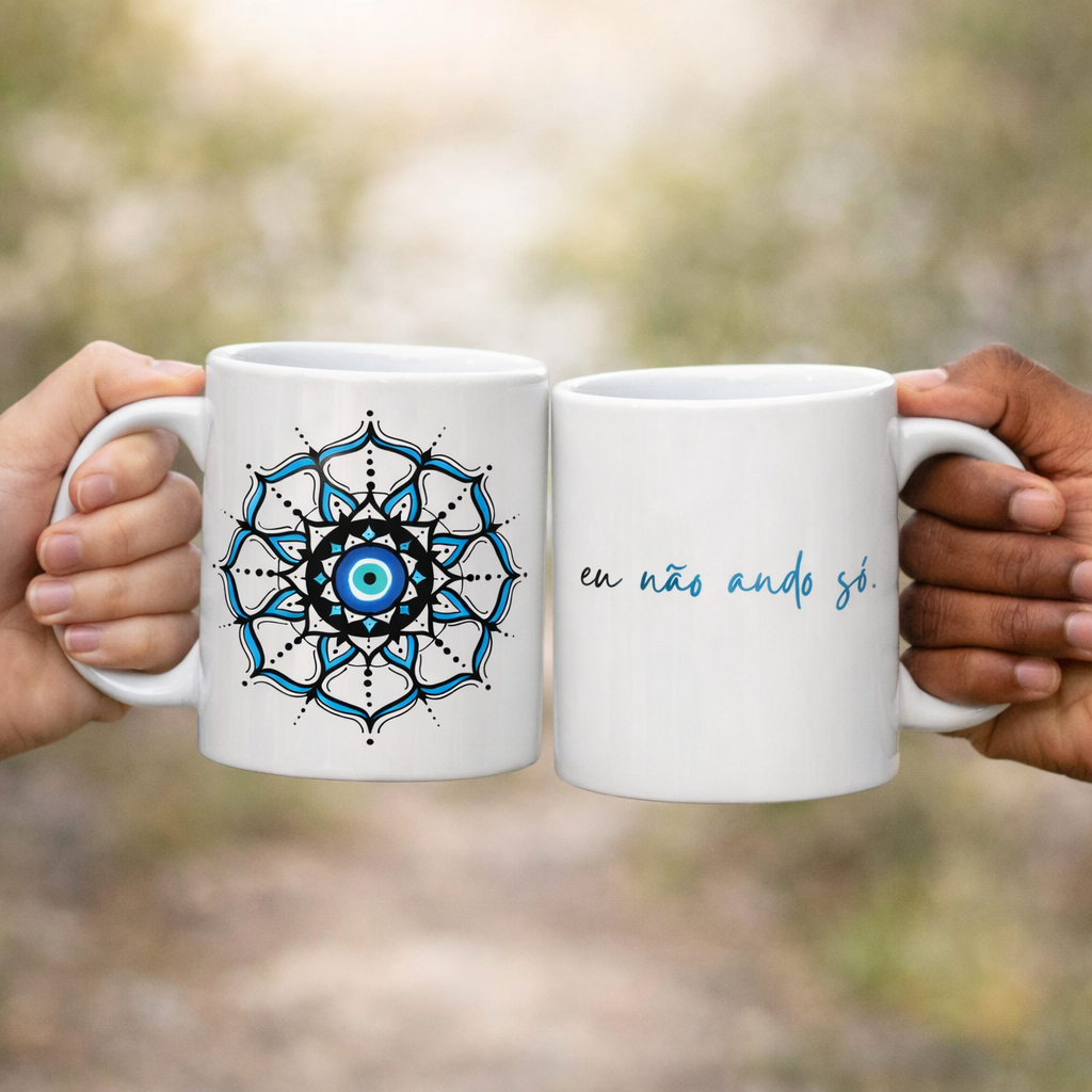 Nome do produto: Caneca Mandala Olho Grego – Círculo de Harmonia – Eu não ando só