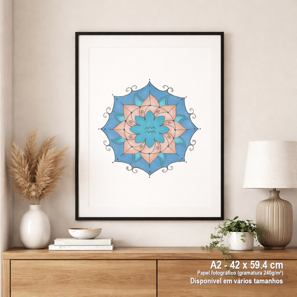 Nome do produto: Pôster Mandala Signo de Aquário - Retrato