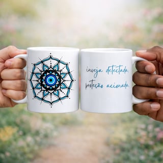 Nome do produto Caneca Mandala Olho Grego – Círculo de Harmonia – Inveja detectada, proteção acionada
