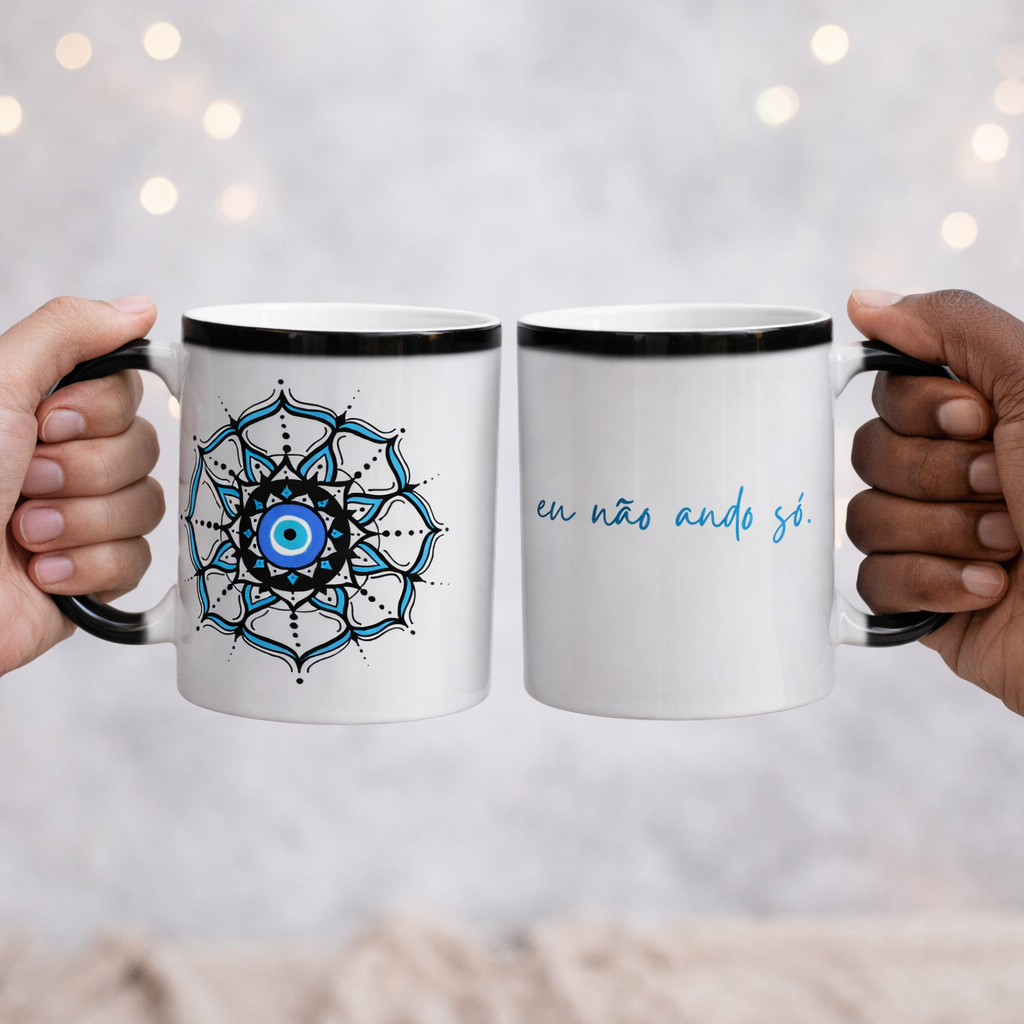 Nome do produto: Caneca Mágica Mandala Olho Grego – Círculo de Harmonia – Eu não ando só