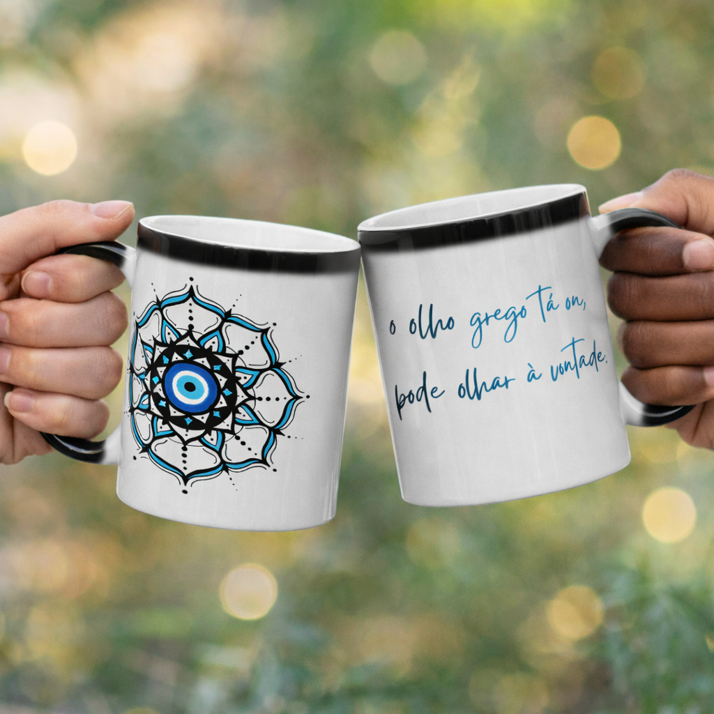 Caneca Mágica Mandala Olho Grego – Círculo de Harmonia – O olho grego tá on, pode olhar à vontade
