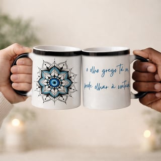Caneca Mágica Mandala Olho Grego – Guardião Azul – O olho grego tá on, pode olhar à vontade