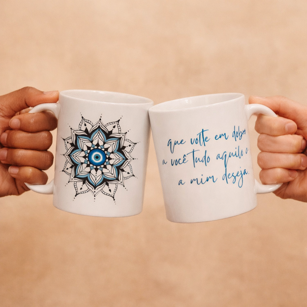 Nome do produto: Caneca Mandala Olho Grego - Guardião Azul - Que volte em dobro a você tudo que a mim deseja