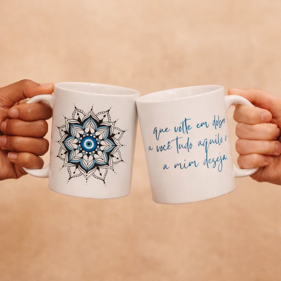 Caneca Mandala Olho Grego - Guardião Azul - Que volte em dobro a você tudo que a mim deseja